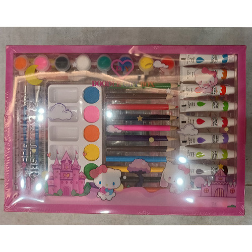 پک هدیه لوازم نقاشی و رنگ آمیزی 56 تکه صورتی ملودی