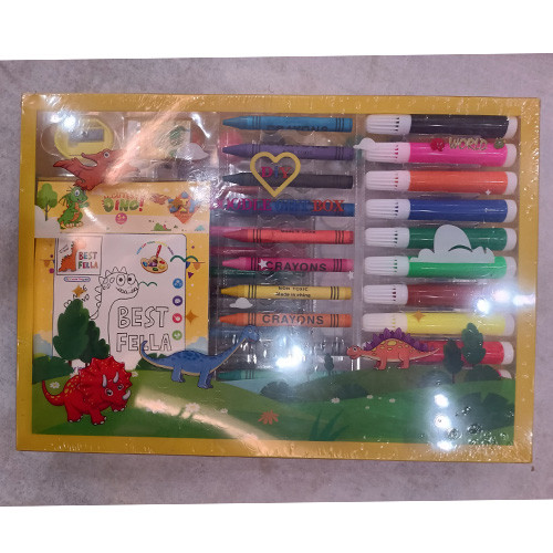 پک هدیه لوازم نقاشی و رنگ آمیزی 56 تکه زرد دایناسورها