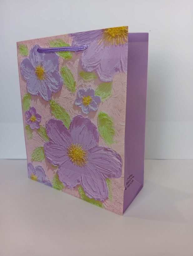 پاکت کادویی طلقي طرحدار با طرح گل و بند زنبوری رنگی (5 مدل)22*18*7 cm بنفش