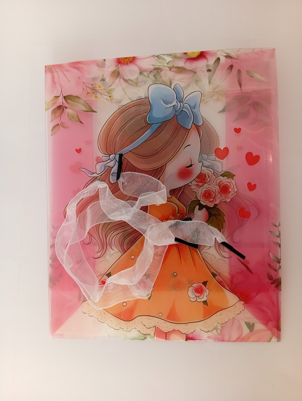 Shoping Bag طرحدار طلقی با طرح دختر دسته پانچی با جنس ارگانزا 22*18*7 cm