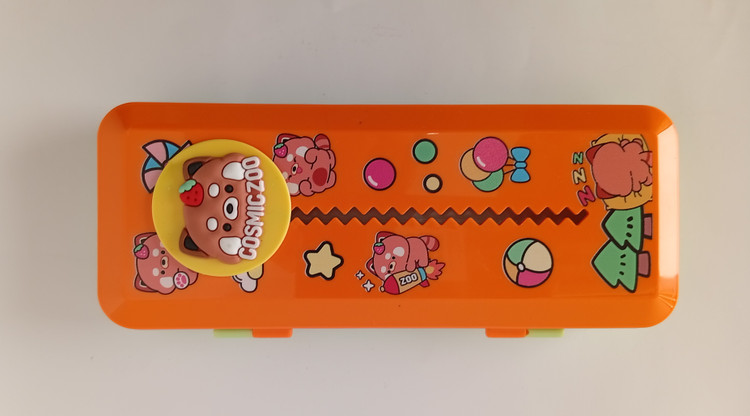 جامدادی دو طبقه مدل Cosmic Zoo طرح زیگزاگی نارنجی
