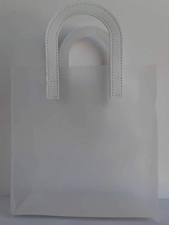 پاکت شفاف هدیه دسته چرمی دوخت شده22*21*11 cm دسته سفید