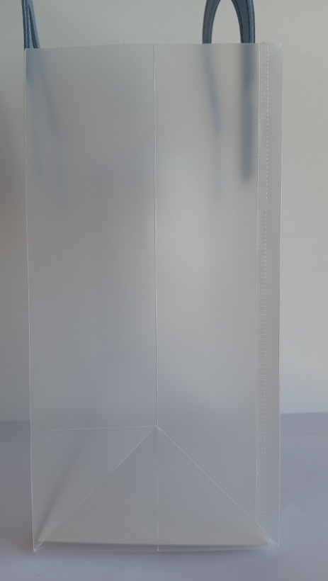 پاکت شفاف هدیه دسته چرمی دوخت شده22*21*11 cm کناره