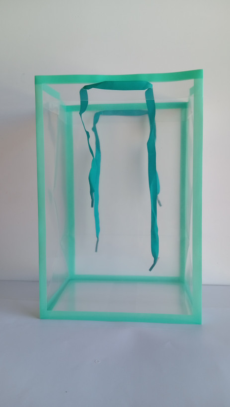 شاپینگ بگ شفاف دسته پانچی بند روبانی ابعاد 20*16*30 cm سبز