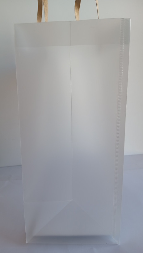 گیفت بگ هدیه شفاف دسته پرچ شده به پاکت از جنس کاغذ فشرده شده 33*36*15 cm کناره
