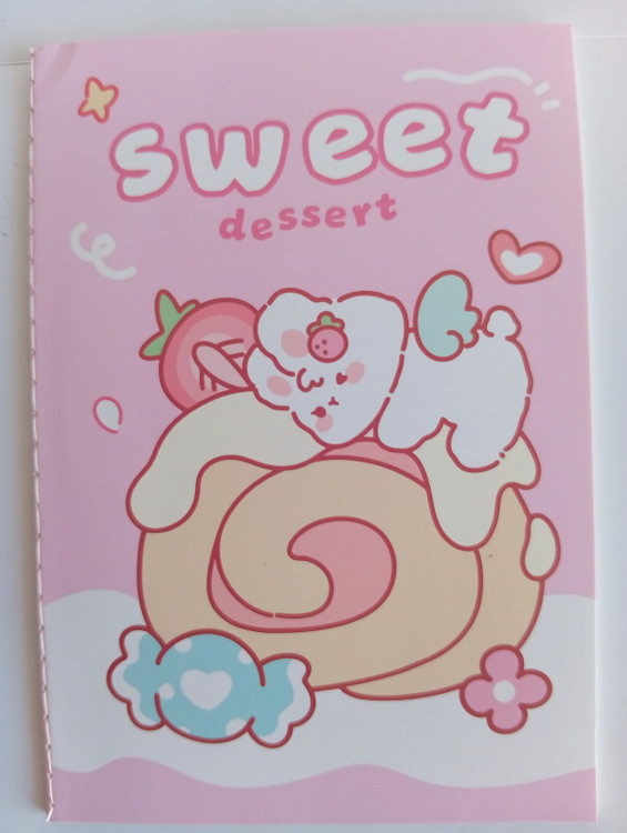 جلد دفتر فانتزی صورتی با نوشته Sweet dessert