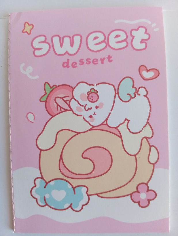 جلد دفتر فانتزی صورتی با نوشته Sweet dessert